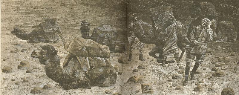 william r clark hedins expedition under en sandstorm langt inne i takla makanoknen i april 1894